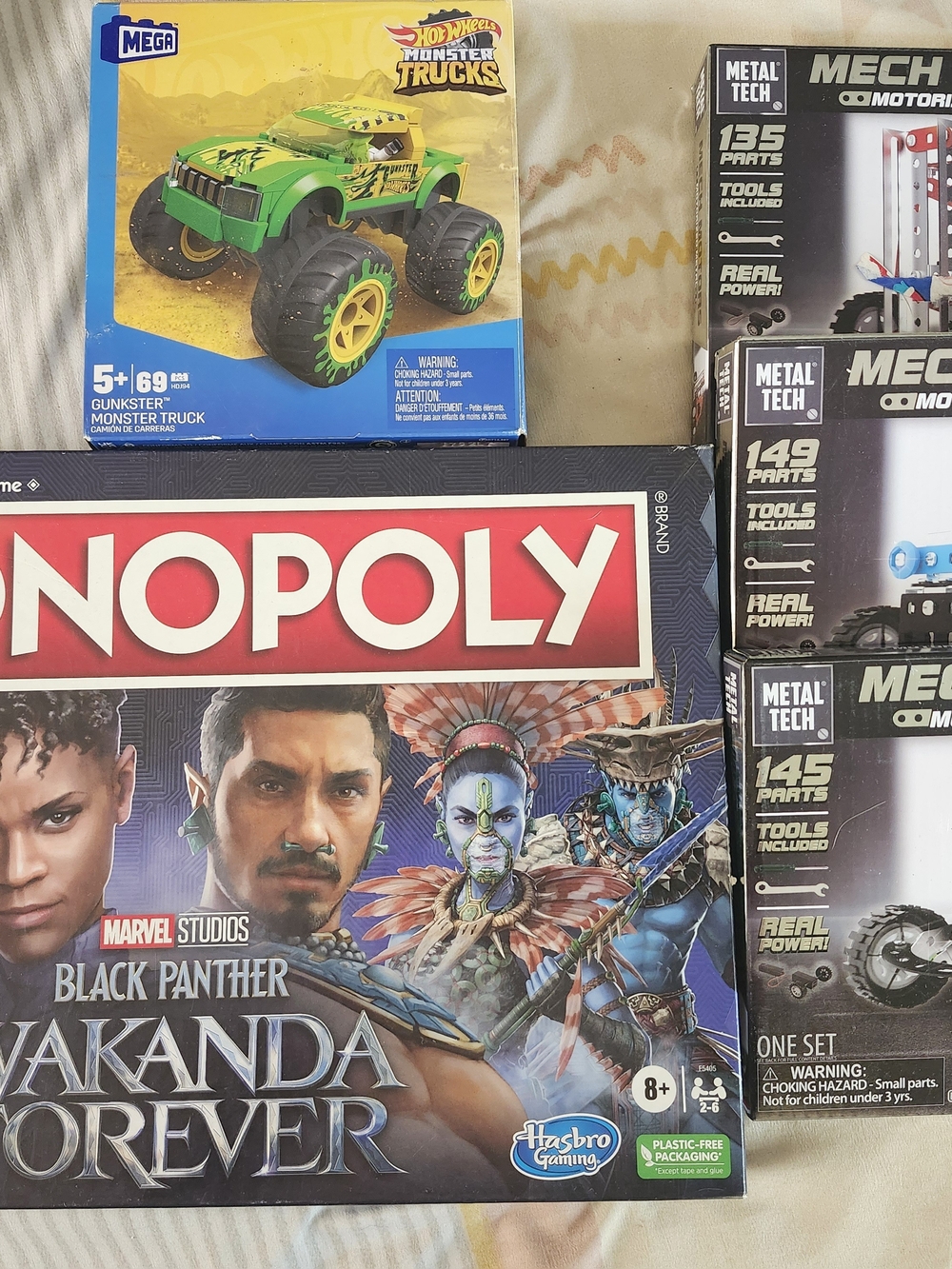 Monopoly- Black Panther, Hot Wheels Mega Blocks, And 3 Stem Robotics Build Sets